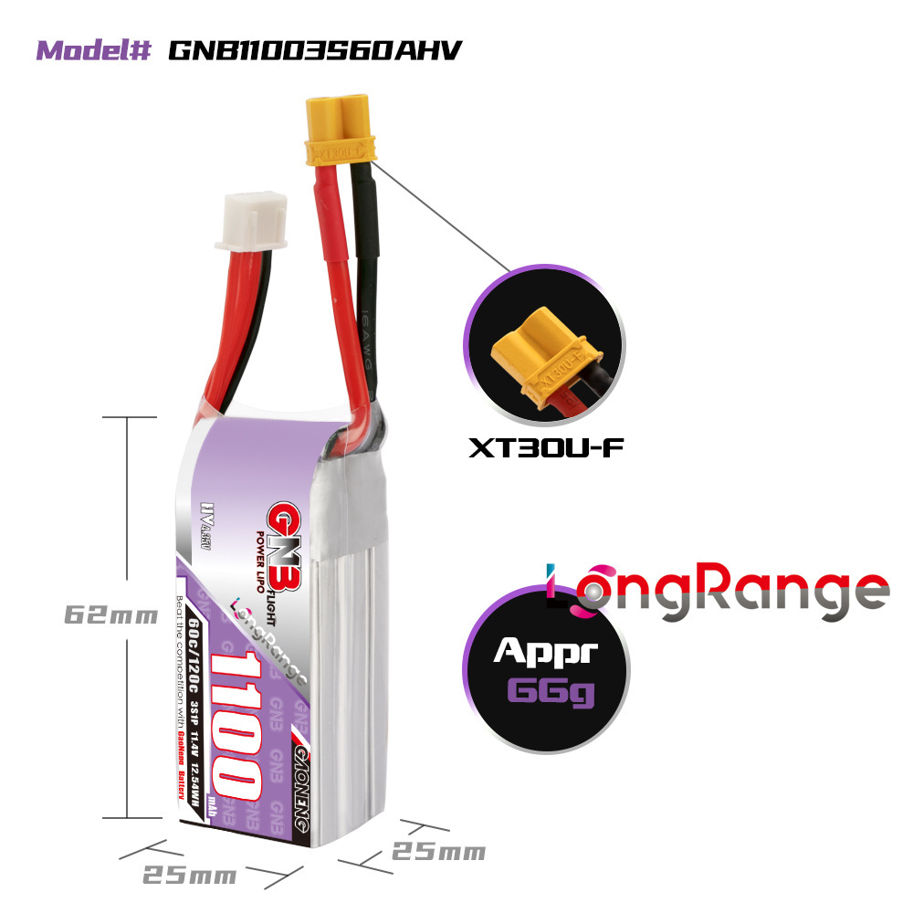 GNB 1100mAh 2S 3S 4S 6S 60C/12 - Drone Battery Connector recensione e prezzo